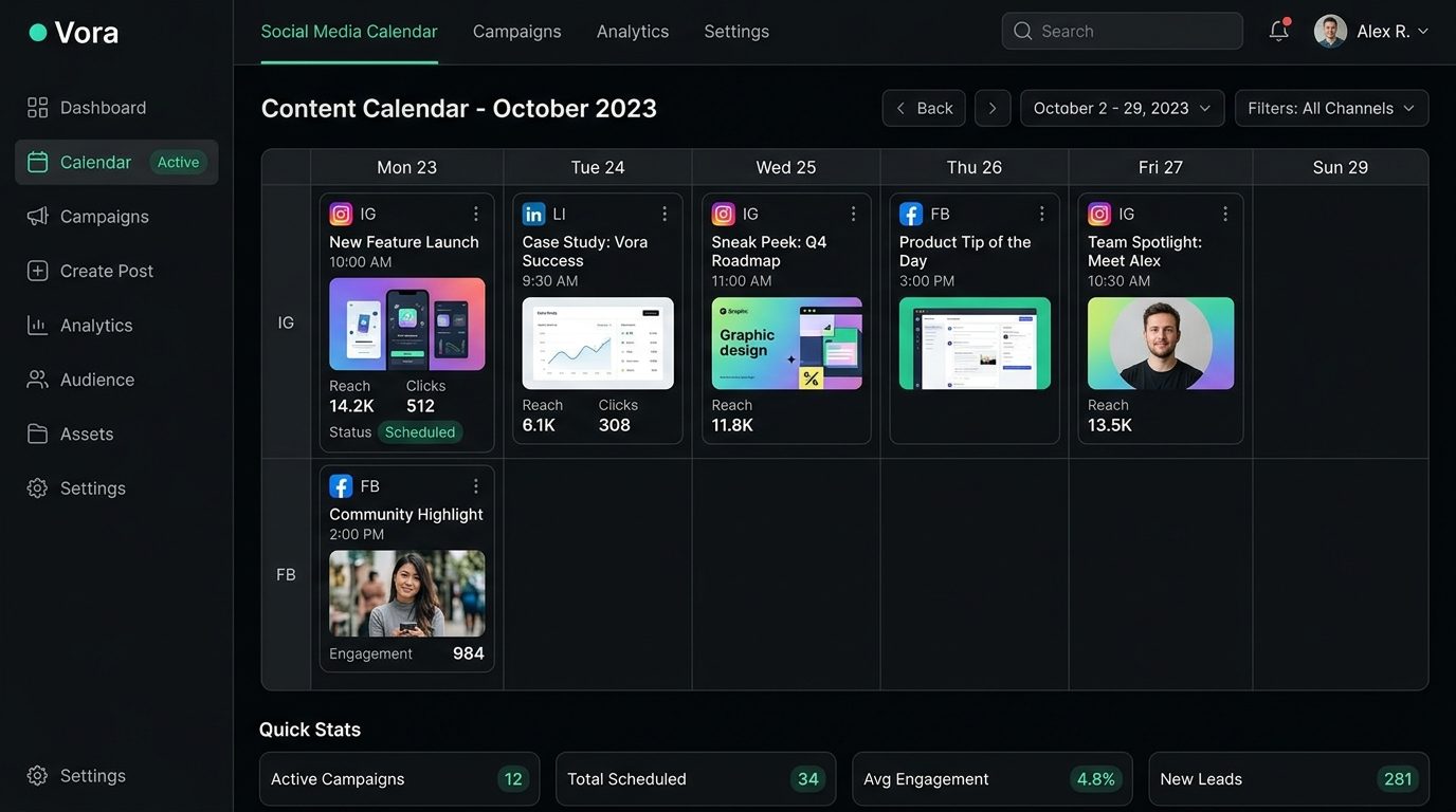 Campaign management dashboard — plan, publish, and track engagement